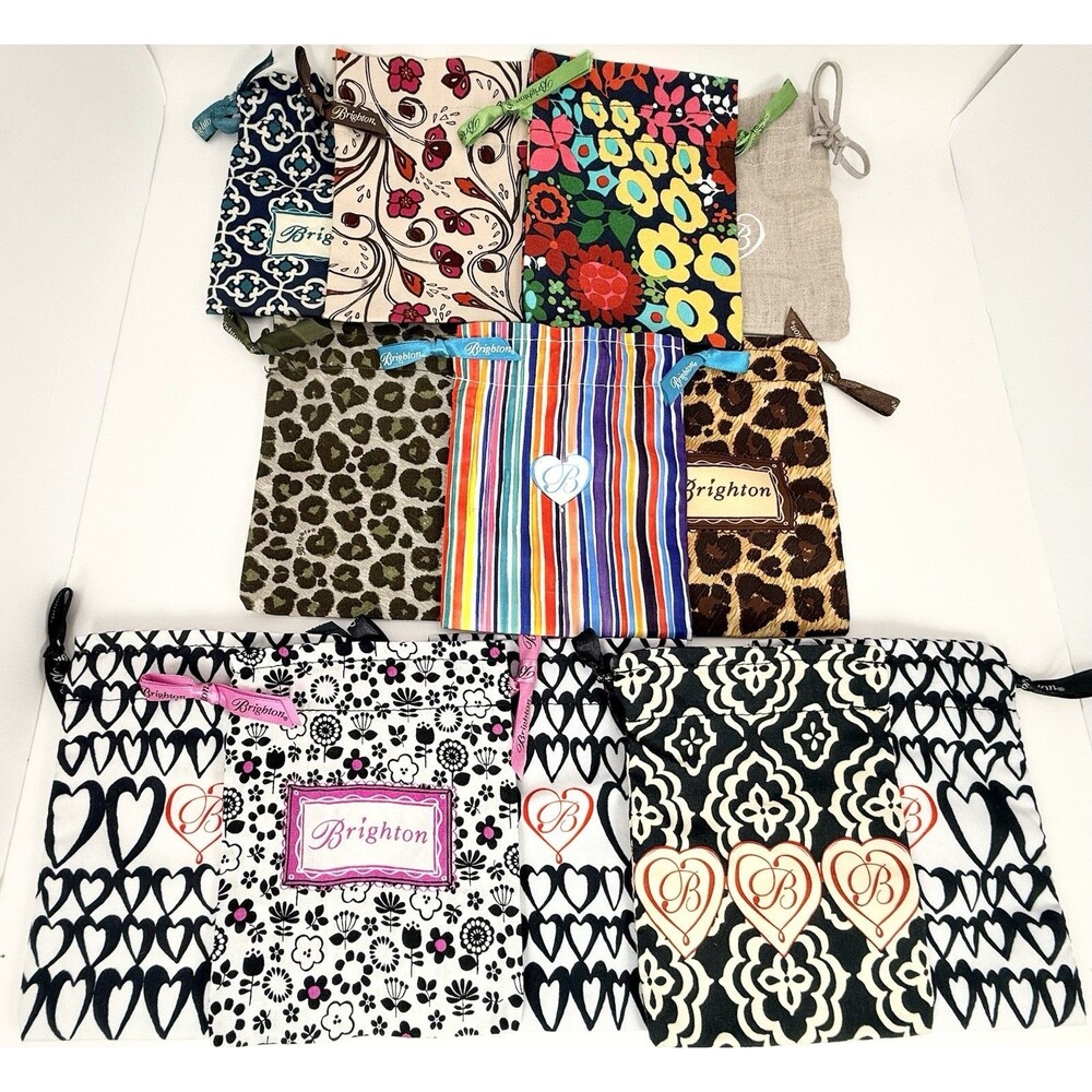 Lot Of 12 Brighton Drawstring Jewelry Multi Color Fabric Dust Bags 5x6